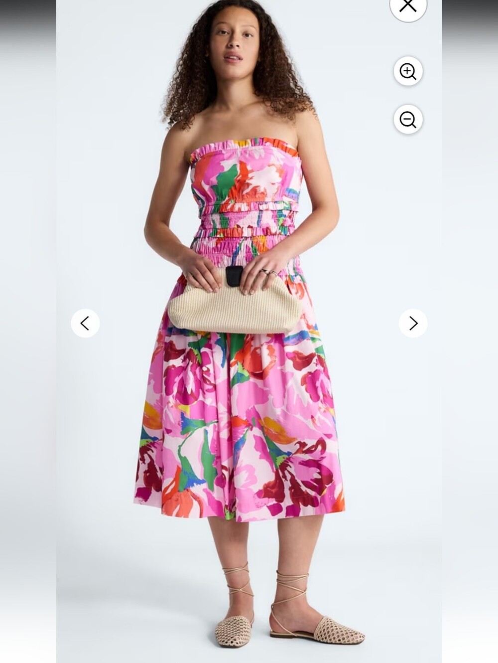 FREE ASSEMBLY NWT Cotton Polin Tiered Strapless Floral Midi Dress in Pink